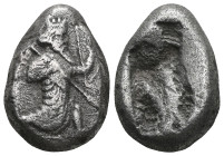 Greek Coins ACHAEMENID EMPIRE.Time of Darios I to Xerxes II.(485-420 BC).Sardes.Siglos. Obv : Persian king in kneeling-running stance right, holding s...