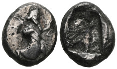 Greek Coins ACHAEMENID EMPIRE.Time of Darios I to Xerxes II.(485-420 BC).Sardes.Siglos. Obv : Persian king in kneeling-running stance right, holding s...