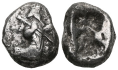 Greek Coins ACHAEMENID EMPIRE.Time of Darios I to Xerxes II.(485-420 BC).Sardes.Siglos. Obv : Persian king in kneeling-running stance right, holding s...