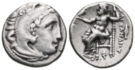 Greek Kings of Macedon, Alexander III 'the Great'. AR Drachm. 336-323 BC. Obv: Head of Herakles right, wearing lion skin. Rev: AΛEΞANΔPOY. Zeus seated...