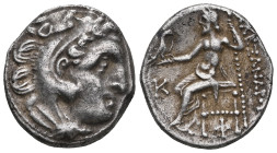 GREEK Kingdom of Macedon. Alexander III AR Drachm. Kolophon c. 310-301. Head of Herakles r., wearing lion skin / Zeus Aëtophoros seated l.; K in l. fi...