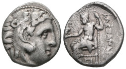 Greek Kings of Macedon, Alexander III 'the Great', AR Drachm, (Silver), 336-323 BC. Kolophon? Obv: Head of Herakles right, wearing lion skin. Rev: AΛΕ...