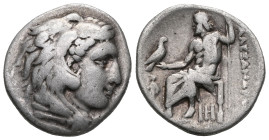 Greek Kings of Macedon, Alexander III 'the Great', AR Drachm, (Silver), 336-323 BC. Abydos. Obv: Head of Herakles right, wearing lion skin. Rev: AΛEΞA...
