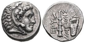 Greek Coins IONIA. Erythrai. (Circa 325-315 BC). Drachm. Obv : Head of Herakles left, wearing lion skin. Rev : EPY / ΔIONYΣIOΣ. Club and bowcase; to u...