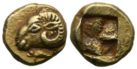 Greek Coins IONIA. Phokaia.Hekte (Circa 521-478 BC). Obv: Head of ram left; below, small seal left. Rev: Quadripartite incuse square. Cf. Bodenstedt 3...