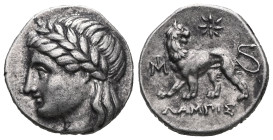 IONIA. Miletos. Drachm (Circa 353-323 BC). Lampis, magistrate. Obv: Laureate head of Apollo left. Rev: ΛΑΜΠΙΣ. Lion standing left, head right; star ab...