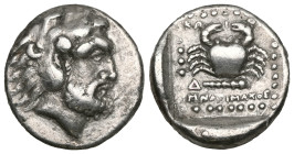 Greek CARIA: Kos, AR drachm , ca. 300-190 BC, van Lennep-1892, SNG Copenhagen-638, magistrate Emprepon, bearded head of Herakles right, wearing lion s...