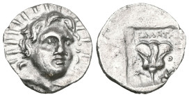 ISLANDS off CARIA, Rhodos. Rhodes . Circa 125-88 BC. Hemidrachm (Silver), Peritas. Radiate head of Helios, three-quarter facing to right. Rev. E ( sic...