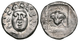 ISLANDS off CARIA, Rhodos. Rhodes . Circa 125-88 BC. Hemidrachm (Silver), Peritas. Radiate head of Helios, three-quarter facing to right. Rev. E ( sic...
