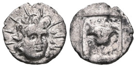 ISLANDS off CARIA, Rhodos. Rhodes . Circa 125-88 BC. Hemidrachm (Silver), Peritas. Radiate head of Helios, three-quarter facing to right. Rev. E ( sic...