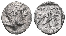 Karia, Stratonikeia AR Hemidrachm. Karia, Stratonikeia AR Hemidrachm. Circa 167-133 BC. Laureate head of Zeus right / Eagle, with wings half open, sta...