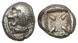 Greek Ionia, Miletos. 1/8 Obol; Ionia, Miletos; 478-390 BC, Obol. SNG Kayhan-476, Pozzi-2481. Obv: Forepart of lion r., head l. Rx: Stellate pattern w...