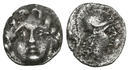 Greek Pisidia, Selge, AR Obol, (Silver), Circa 350-300 BC. Obv: Facing gorgoneion. Rev: Helmeted head of Athena to right. Ref: SNG BN 1929-30 var. (as...