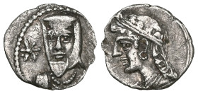 CILICIA, Uncertain. 4th century BC. AR Obol . Draped bust, wearing satrapal headdress, facing slightly left; star to left / Crowned and draped female ...