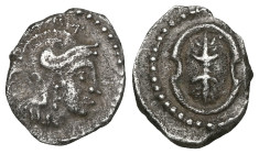 Cilicia, Tarsos. Balakros. Satrap of Cilicia, 333-323 B.C. AR hemiobol . ca. 330 B.C. Helmeted head of Athena / Shield, B to left. SNG Levante 123 (th...