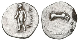 Cilicia. Uncertain Mint circa 300-200 BC. Obol AR Bull butting right. / Male figure advancing left. good fine cf. Gorny & Mosch 176, lot 1249. 

 We...