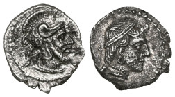 CILICIA, Holmoi. 4th century BC. AR Obol . Helmeted head of Athena right / OLMITAN, wreathed head of Apollo right. SNG Levante 34 var. (legend); SNG F...