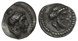 Cilicia, Nagidos AR Obol. Cilicia, Nagidos AR Obol. c. 400-380. Head of Aphrodite r. / Bearded head of Dionysos r., wearing ivy wreath. SNG Levante 3;...
