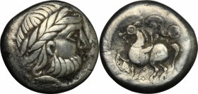 Celtic World. Celtic, Eastern Europe. , Syrmia. The Skordoski. AR Tetradrachm, 3rd-2nd century BC. D/ Head of Zeus right, laureate. R/ Horseman left; ...