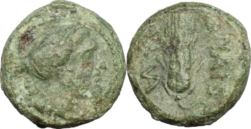 Greek Italy. Northern Lucania, Poseidonia-Paestum. AE Uncia, 218-201 BC. D/ Head...