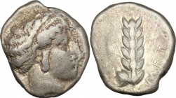Greek Italy. Southern Lucania, Metapontum. AR Stater, 430-400 BC. D/ Head of Demeter right. R/ Ear of barley. HN Italy 1507. AR. g. 7.82 mm. 21.00 Lig...