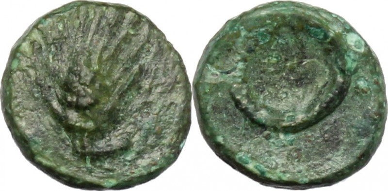 Greek Italy. Southern Lucania, Metapontum(?). AE 8mm, ca. 300 BC. D/ Ear of barl...