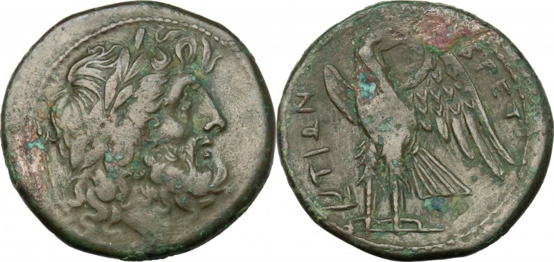 Greek Italy. Bruttium, The Brettii. AE 22mm, 214-211 BC. D/ Head of Zeus right, ...