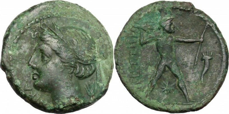 Greek Italy. Bruttium, The Brettii. AE Half, 214-211 BC. D/ Head of Nike left, d...