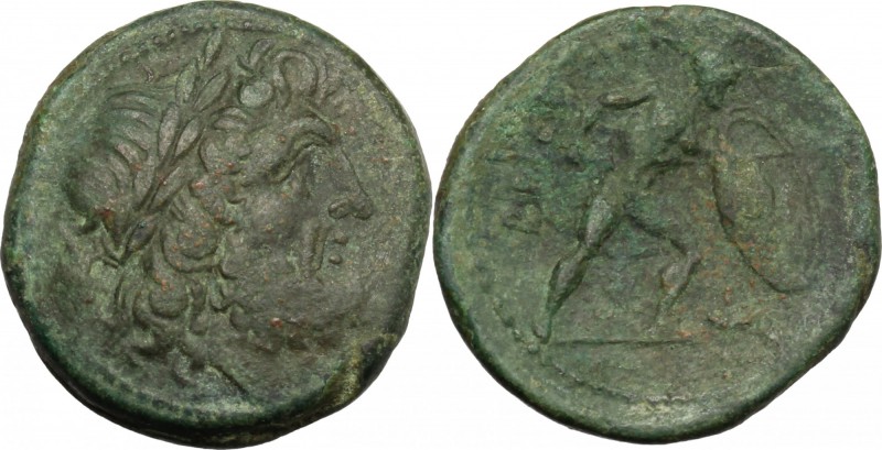 Greek Italy. Bruttium, The Brettii. AE Reduced uncia, 211-208 BC. D/ Head of Zeu...