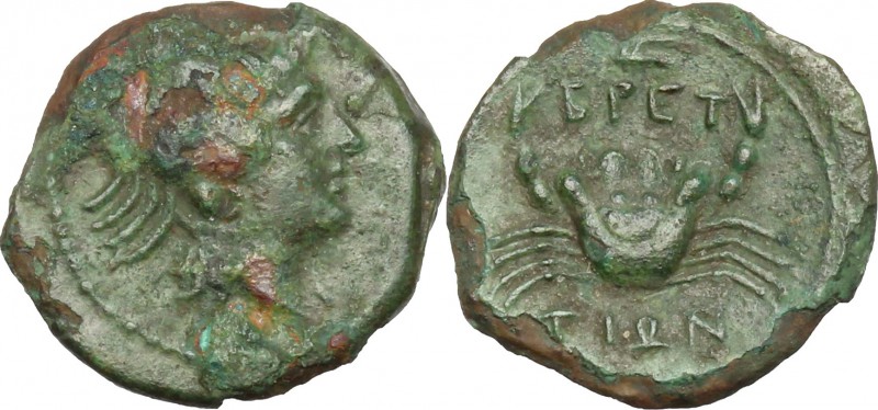 Greek Italy. Bruttium, The Brettii. AE Quarter, 211-208 BC. D/ Head of sea-godde...