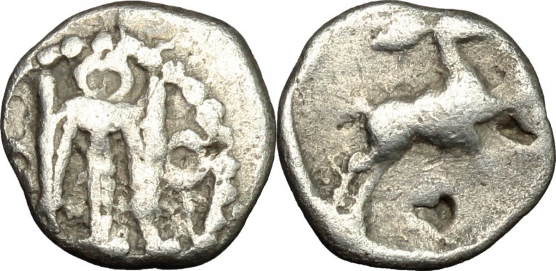 Greek Italy. Bruttium, Kroton. AR Diobol, c. 525-425 BC. D/ Tripod; O to either ...