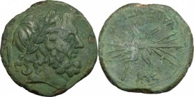 Greek Italy. Bruttium, Vibo Valentia. AE Litra, c. after 192 BC. D/ Head of Jupiter right. R/ Winged thunderbolt. HN Italy 2262. SNG ANS 470. AE. g. 8...