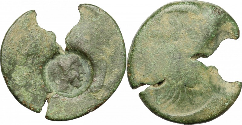 Sicily. Akragas. AE Trias, 425-406 BC. D/ Crab. R/ Eagle; round countermark with...