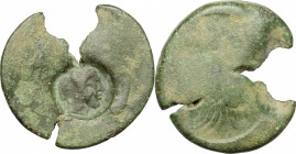 Sicily. Akragas. AE Trias, 425-406 BC. D/ Crab. R/ Eagle; round countermark with head of Heracles right. AE. g. 7.72 mm. 19.00 RRR. Green patina. With...