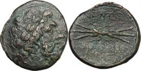Sicily. Centuripae. AE 24mm, 344-336 BC. D/ Head of Zeus right, laureate. R/ Thunderbolt. CNS III, 4. AE. g. 9.74 mm. 24.00 VF.