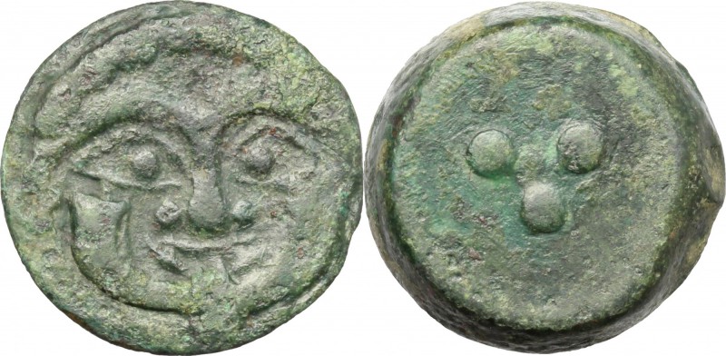 Sicily. Himera. AE Tetras, after 430 BC. D/ Gorgoneion. R/ Three pellets. CNS I....