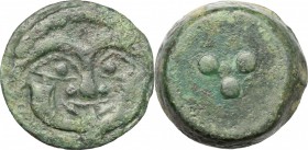 Sicily. Himera. AE Tetras, after 430 BC. D/ Gorgoneion. R/ Three pellets. CNS I. 25. AE. g. 12.75 mm. 21.00 Very dark green patina. About VF.