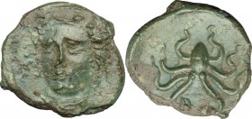Sicily. Syracuse. AE 14mm, after 410 BC. D/ Head of Arethusa three-quarter to left. R/ Octopus. CNS II, 29. SNG Cop. 679. AE. g. 1.48 mm. 14.00 Green ...