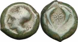Sicily. Syracuse. Dionysios I (405-367 BC). AE Drachm, c. 395 BC. D/ Head of Athena left, helmeted. R/ Two dolphins; between, star. CNS II, 62. AE. g....