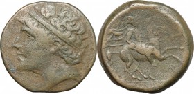 Sicily. Syracuse. Hieron II (274-216 BC). AE 22mm, 274-216 BC. D/ Head left, diademed. R/ Horseman galloping right,. cf. CNS II 193 (laureate). AE. g....