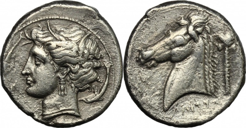 Punic Sicily. Punic Sicily. AR Tetradrachm, 4th century BC. D/ Head of Tanit lef...