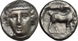Continental Greece. Thrace, Ainos. AR Tetrobol, 380-300 BC. D/ Head of Hermes facing, slightly right, wearing petasos. R/ Goat sanding right. May 344-...