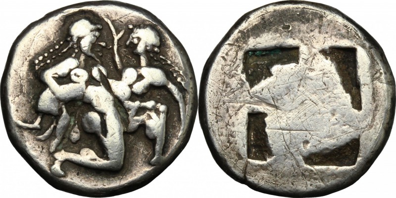 Continental Greece. Islands off Thrace, Thasos. AR Stater, 500-480 BC. D/ Satyr ...