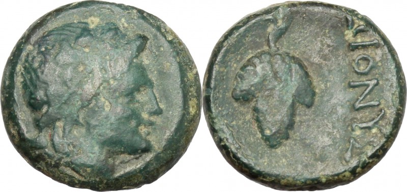 Continental Greece. Moesia, Dionysiopolis. AE 15mm, 190-80 BC. D/ Head of Dionys...
