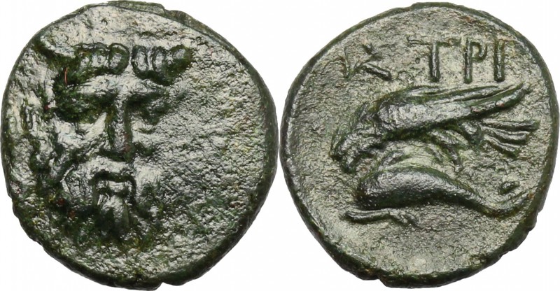 Continental Greece. Moesia, Istros. AE 14mm, 4th century BC. D/ Head of horned r...