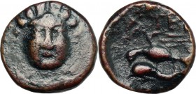 Continental Greece. Moesia, Istros. AE 12mm, mid-late 3rd century BC. D/ Head of Helios facing. R/ Eagle and dolphin left. AMNG 464. AE. g. 1.87 mm. 1...
