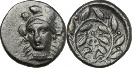 Continental Greece. Phokis. Federal Coinage. AE 14mm, after 351 BC. D/ Head of Athena facing, slightly left, helmeted. R/ Φ within laurel wreath. BCD ...
