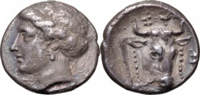 Continental Greece. Euboia, Euboian League. AR Drachm, 369-313 BC. D/ Head of nymph left. R/ Head and neck of bull right. SNG Cop. 482-485. AR. g. 3.1...