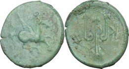 Continental Greece. Corinthia, Corinth. AE 16mm, 306-303 BC. D/ Pegasus flying right. R/ Trident downwards; to left, K; to right, grapes. SNG Cop. 188...