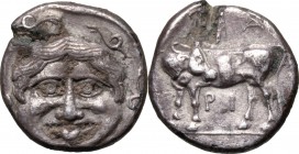 Greek Asia. Mysia, Parion. AR Hemidrachm, 4th century BC. D/ Bull standing left, head turned back. R/ Gorgoneion. SNG Cop. 262. AR. g. 1.95 mm. 14.00 ...